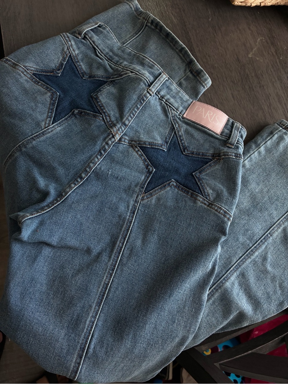 Paris Hilton Women Blue Star Patchwork Flare High Rise Jeans Sz 4 Y2K Aesthetic